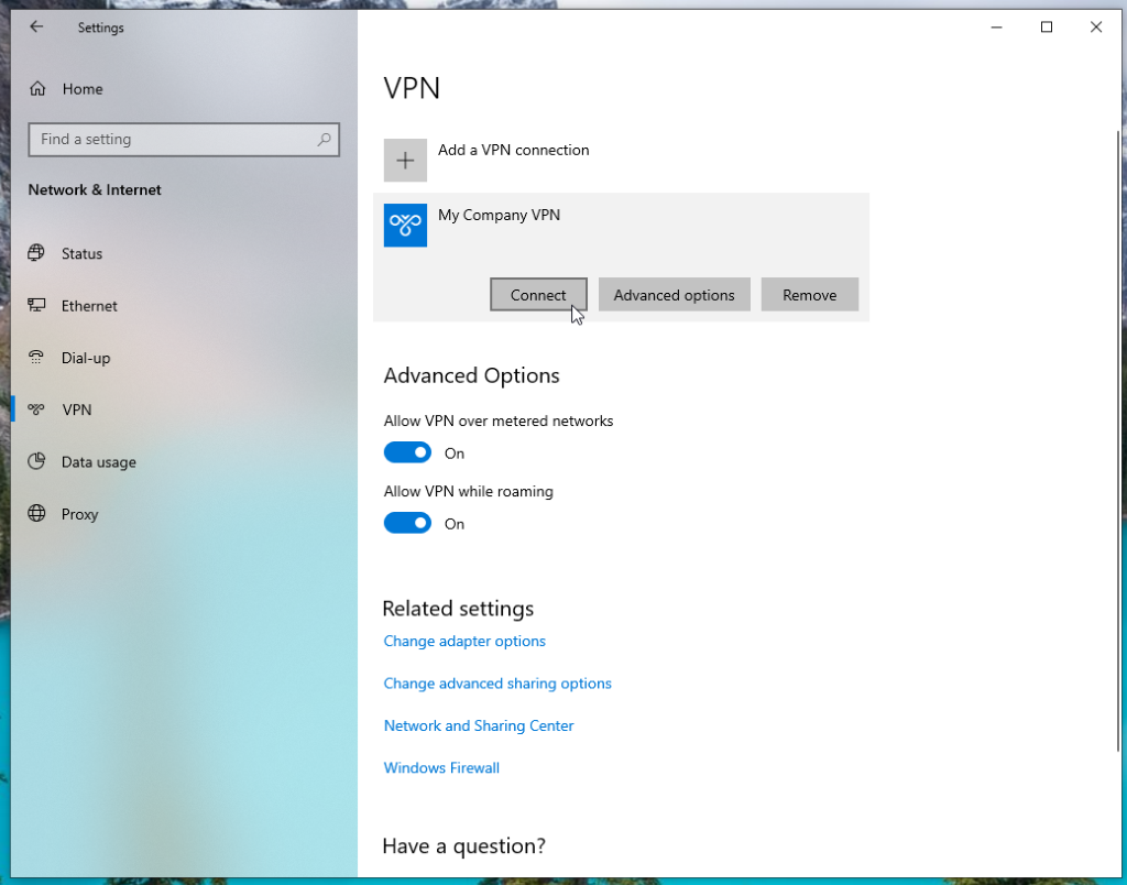 connect to vpn network drive windows 10